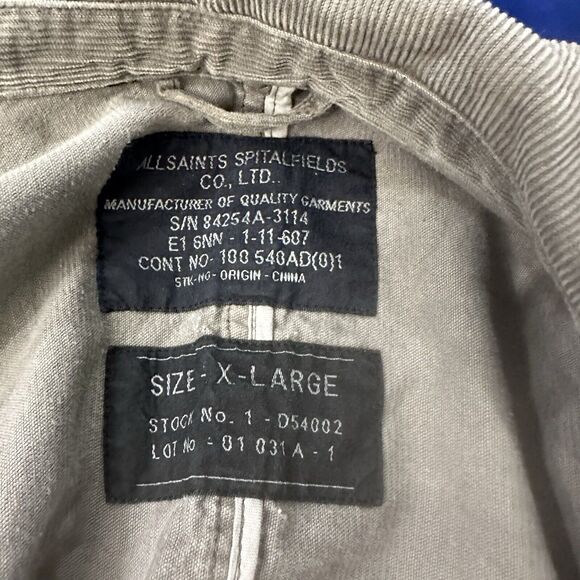 Allsaints Corduroy Blazer Men’s XL Beige Sport Coat Milliner Jacket - Picture 3 of 9